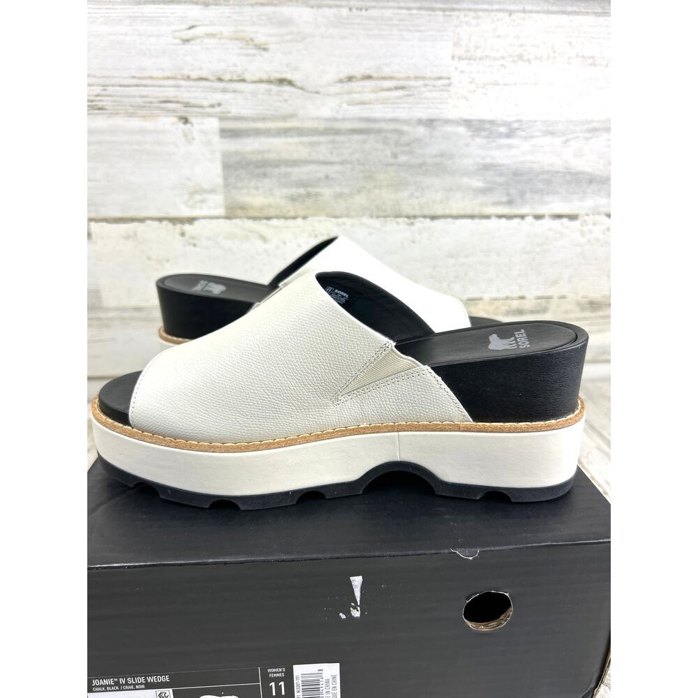 Sorel Joanie Womens 11 Cream Leather Slide Wedge Casual Platform Sandal NEW